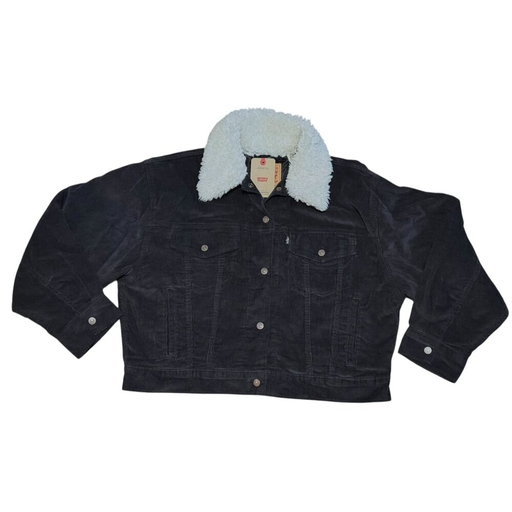 Levi Strauss Women Corduroy Crop Trucker Jacket With Sherpa Collar Size L NWT